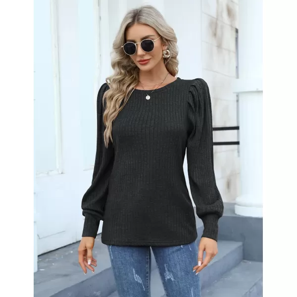 HOTOUCH Womens Knit Blouse Soft Puff Long Sleeve Shirt Tops Lightweight Round Neck Pullover Sweater SXXLDark Grey