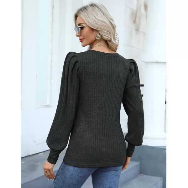 HOTOUCH Womens Knit Blouse Soft Puff Long Sleeve Shirt Tops Lightweight Round Neck Pullover Sweater SXXLDark Grey