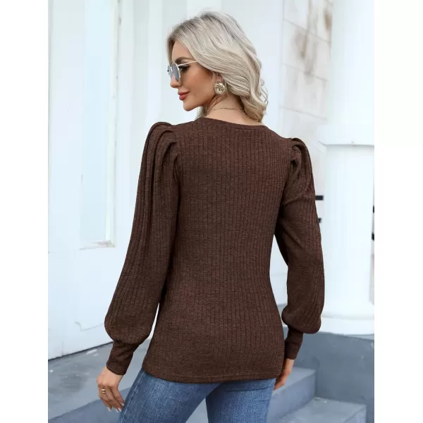 HOTOUCH Womens Knit Blouse Soft Puff Long Sleeve Shirt Tops Lightweight Round Neck Pullover Sweater SXXLDeep Coffee