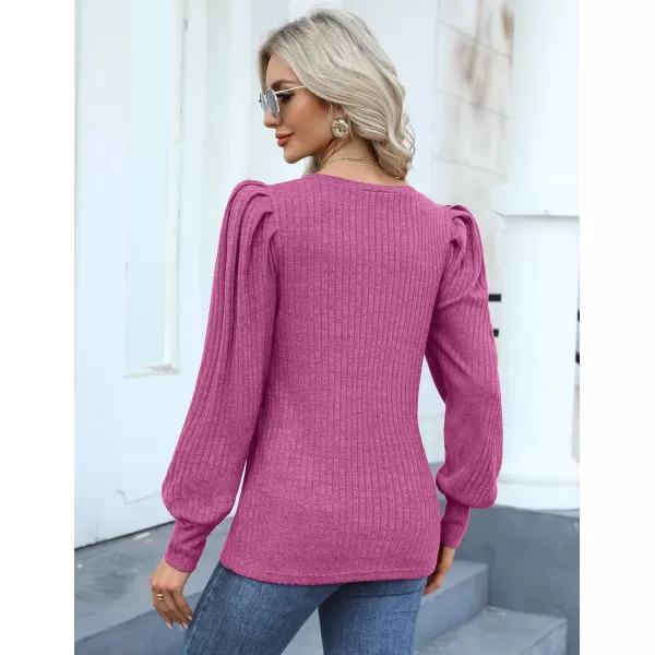 HOTOUCH Womens Knit Blouse Soft Puff Long Sleeve Shirt Tops Lightweight Round Neck Pullover Sweater SXXLDusty Pink