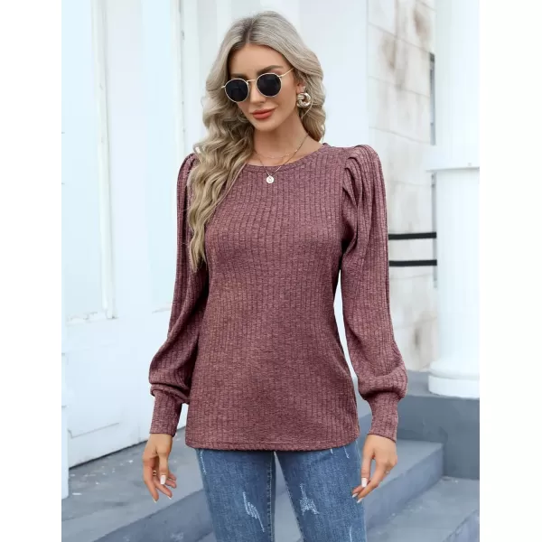 HOTOUCH Womens Knit Blouse Soft Puff Long Sleeve Shirt Tops Lightweight Round Neck Pullover Sweater SXXLFuchsia