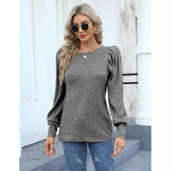 HOTOUCH Womens Knit Blouse Soft Puff Long Sleeve Shirt Tops Lightweight Round Neck Pullover Sweater SXXLGrey