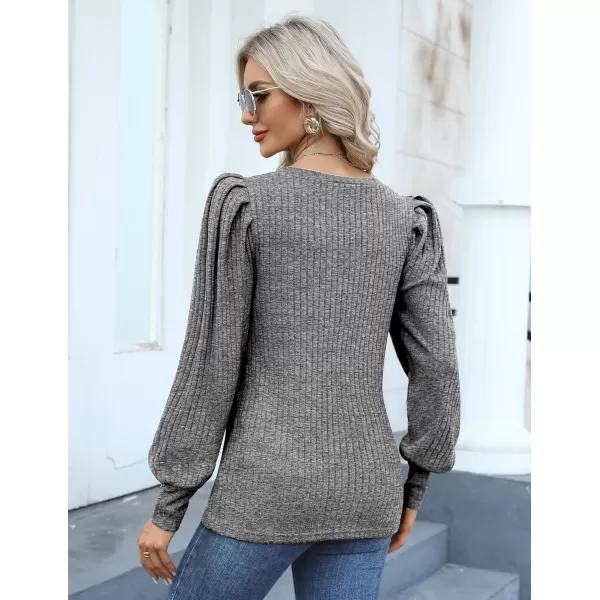 HOTOUCH Womens Knit Blouse Soft Puff Long Sleeve Shirt Tops Lightweight Round Neck Pullover Sweater SXXLGrey