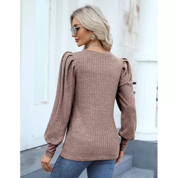 HOTOUCH Womens Knit Blouse Soft Puff Long Sleeve Shirt Tops Lightweight Round Neck Pullover Sweater SXXLPink