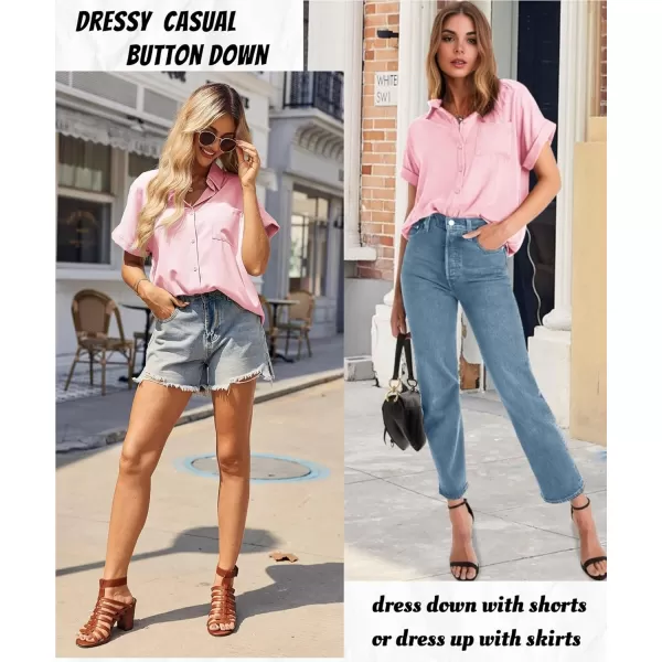 HOTOUCH Womens Short Sleeve Button Down Shirts Loose Fit V Neck Business Casual Blouses Summer Top with Pockets SXXLLight Pink