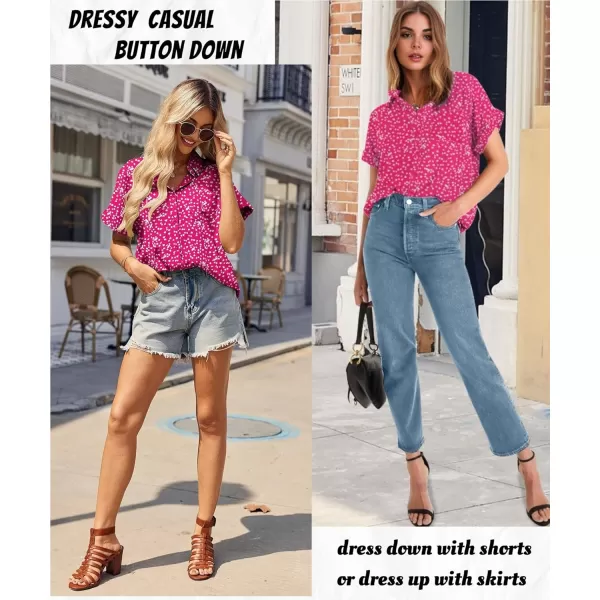 HOTOUCH Womens Short Sleeve Button Down Shirts Loose Fit V Neck Business Casual Blouses Summer Top with Pockets SXXLPink Floral