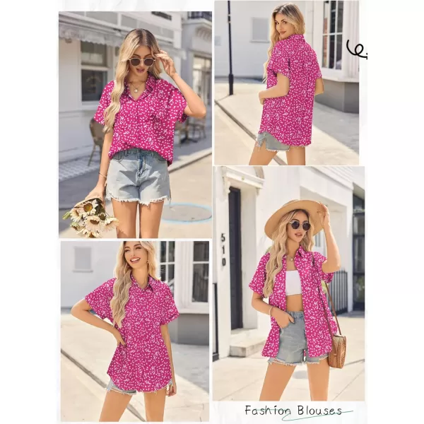 HOTOUCH Womens Short Sleeve Button Down Shirts Loose Fit V Neck Business Casual Blouses Summer Top with Pockets SXXLPink Floral