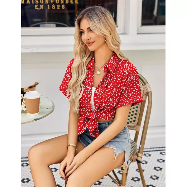HOTOUCH Womens Short Sleeve Button Down Shirts Loose Fit V Neck Business Casual Blouses Summer Top with Pockets SXXLRed Polka Dots