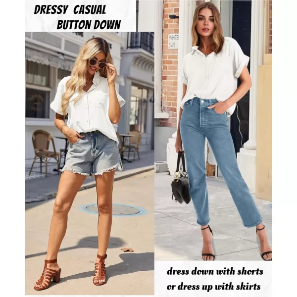 HOTOUCH Womens Short Sleeve Button Down Shirts Loose Fit V Neck Business Casual Blouses Summer Top with Pockets SXXLWhite