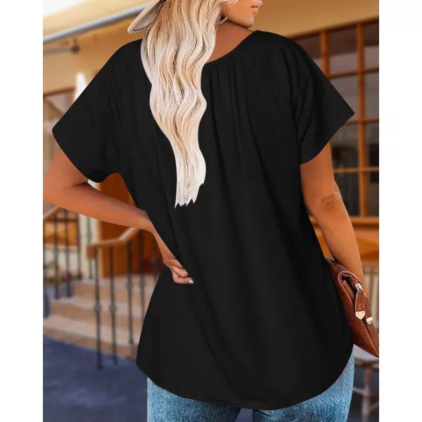 HOTOUCH Womens Summer Tunic Tops Short Sleeve Shirts Crewneck Casual Blouse Loose Pleated Tops SXXXLBlack