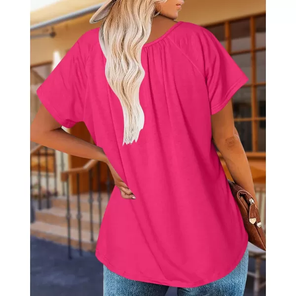 HOTOUCH Womens Summer Tunic Tops Short Sleeve Shirts Crewneck Casual Blouse Loose Pleated Tops SXXXLHot Pink