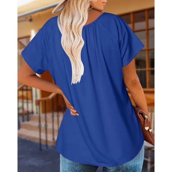 HOTOUCH Womens Summer Tunic Tops Short Sleeve Shirts Crewneck Casual Blouse Loose Pleated Tops SXXXLRoyal Blue