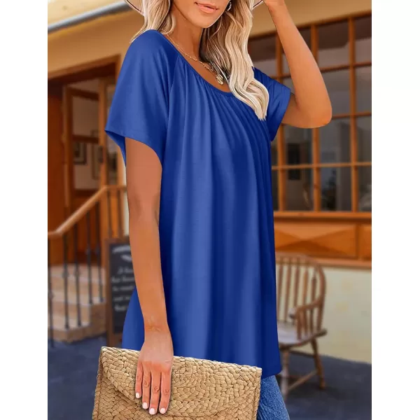 HOTOUCH Womens Summer Tunic Tops Short Sleeve Shirts Crewneck Casual Blouse Loose Pleated Tops SXXXLRoyal Blue