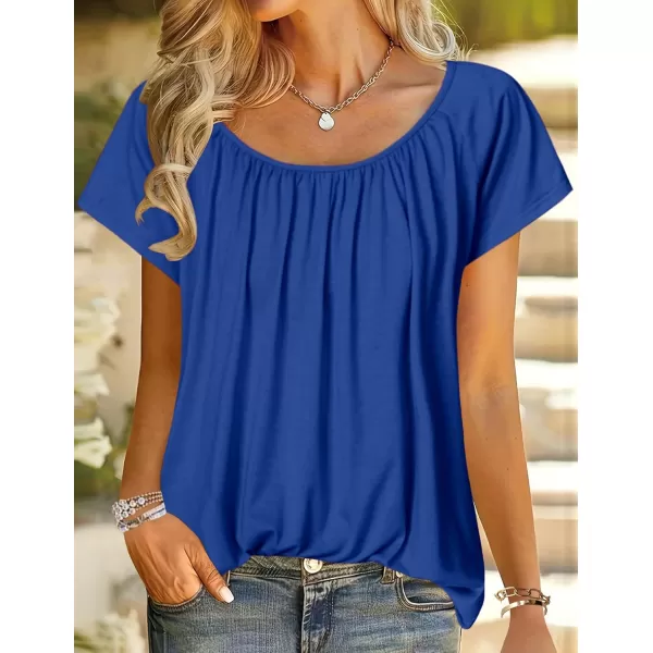 HOTOUCH Womens Summer Tunic Tops Short Sleeve Shirts Crewneck Casual Blouse Loose Pleated Tops SXXXLRoyal Blue