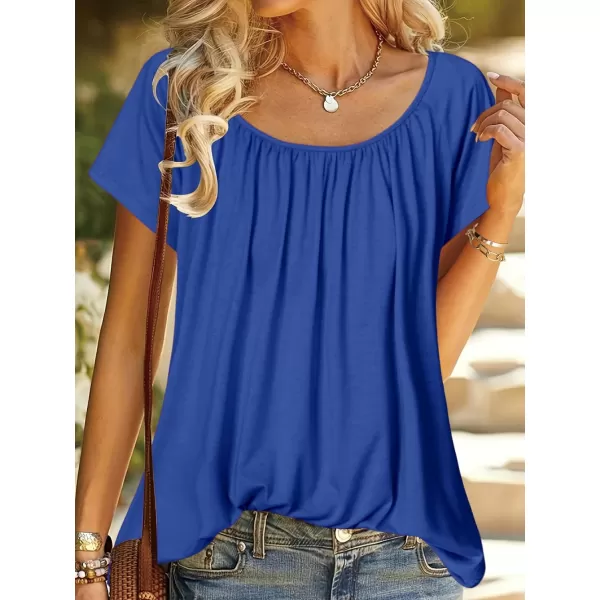 HOTOUCH Womens Summer Tunic Tops Short Sleeve Shirts Crewneck Casual Blouse Loose Pleated Tops SXXXLRoyal Blue