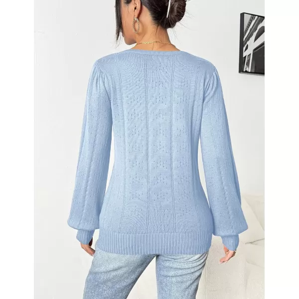 HOTOUCH Womens Sweaters Fall 2024 Trendy Puff Sleeve Tops Casual Knit Square Neck Cute Tunic Pullover Blouses Shirts02baby Blue