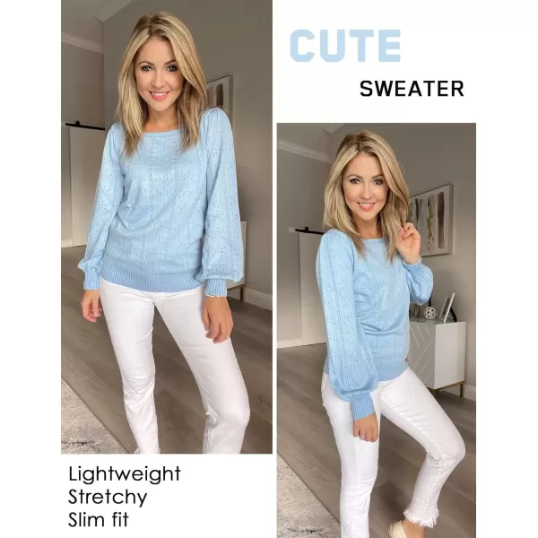 HOTOUCH Womens Sweaters Fall 2024 Trendy Puff Sleeve Tops Casual Knit Square Neck Cute Tunic Pullover Blouses Shirts02baby Blue