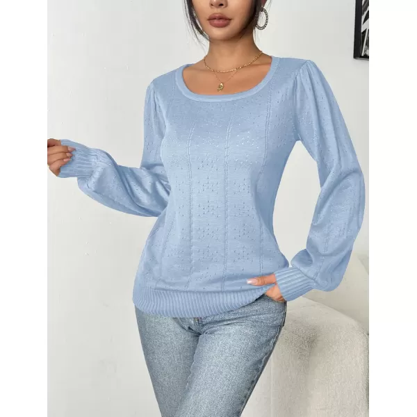 HOTOUCH Womens Sweaters Fall 2024 Trendy Puff Sleeve Tops Casual Knit Square Neck Cute Tunic Pullover Blouses Shirts02baby Blue