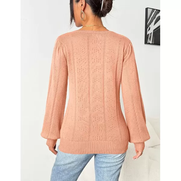 HOTOUCH Womens Sweaters Fall 2024 Trendy Puff Sleeve Tops Casual Knit Square Neck Cute Tunic Pullover Blouses Shirts02coral Pink