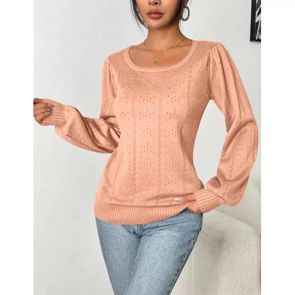 HOTOUCH Womens Sweaters Fall 2024 Trendy Puff Sleeve Tops Casual Knit Square Neck Cute Tunic Pullover Blouses Shirts02coral Pink