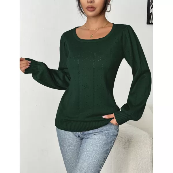 HOTOUCH Womens Sweaters Fall 2024 Trendy Puff Sleeve Tops Casual Knit Square Neck Cute Tunic Pullover Blouses Shirts02green