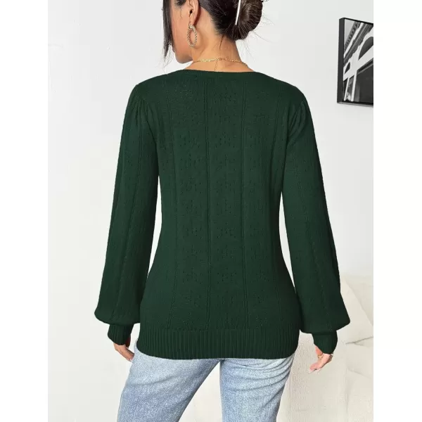 HOTOUCH Womens Sweaters Fall 2024 Trendy Puff Sleeve Tops Casual Knit Square Neck Cute Tunic Pullover Blouses Shirts02green