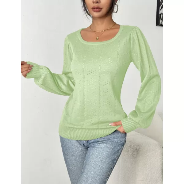 HOTOUCH Womens Sweaters Fall 2024 Trendy Puff Sleeve Tops Casual Knit Square Neck Cute Tunic Pullover Blouses Shirts02light Green