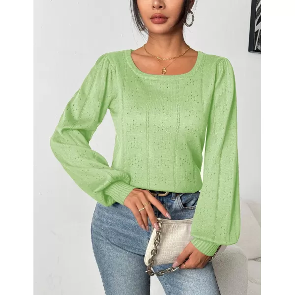 HOTOUCH Womens Sweaters Fall 2024 Trendy Puff Sleeve Tops Casual Knit Square Neck Cute Tunic Pullover Blouses Shirts02light Green