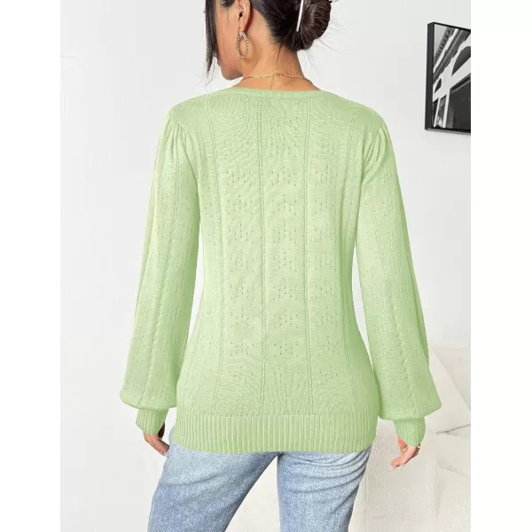 HOTOUCH Womens Sweaters Fall 2024 Trendy Puff Sleeve Tops Casual Knit Square Neck Cute Tunic Pullover Blouses Shirts02light Green