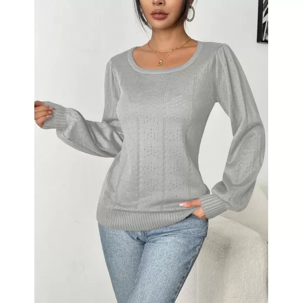 HOTOUCH Womens Sweaters Fall 2024 Trendy Puff Sleeve Tops Casual Knit Square Neck Cute Tunic Pullover Blouses Shirts02light Grey