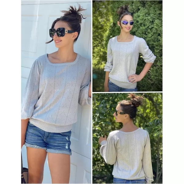 HOTOUCH Womens Sweaters Fall 2024 Trendy Puff Sleeve Tops Casual Knit Square Neck Cute Tunic Pullover Blouses Shirts02light Grey