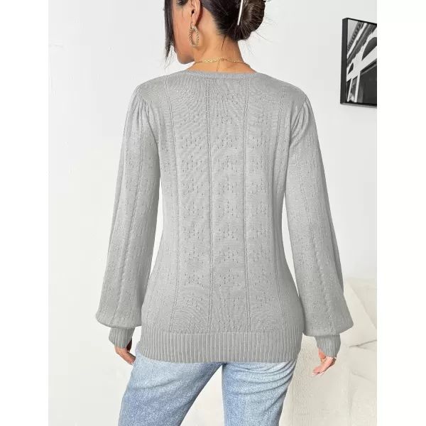 HOTOUCH Womens Sweaters Fall 2024 Trendy Puff Sleeve Tops Casual Knit Square Neck Cute Tunic Pullover Blouses Shirts02light Grey