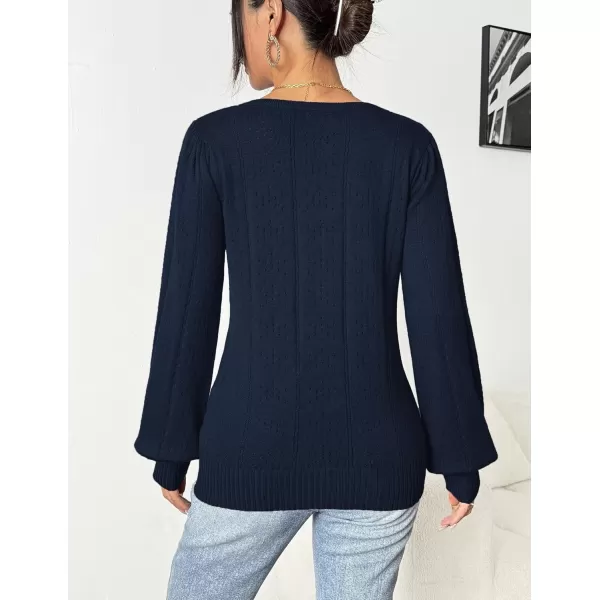 HOTOUCH Womens Sweaters Fall 2024 Trendy Puff Sleeve Tops Casual Knit Square Neck Cute Tunic Pullover Blouses Shirts02navy Blue