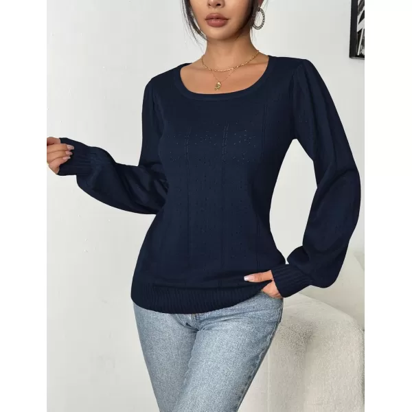 HOTOUCH Womens Sweaters Fall 2024 Trendy Puff Sleeve Tops Casual Knit Square Neck Cute Tunic Pullover Blouses Shirts02navy Blue