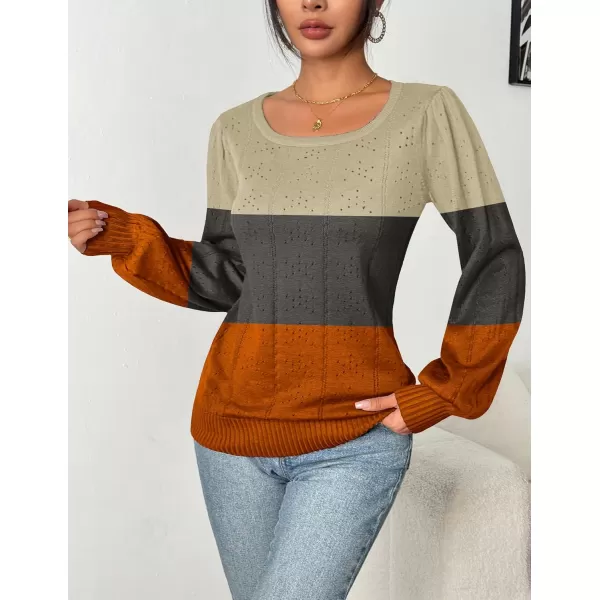 HOTOUCH Womens Sweaters Fall 2024 Trendy Puff Sleeve Tops Casual Knit Square Neck Cute Tunic Pullover Blouses ShirtsBeige Grey Orange