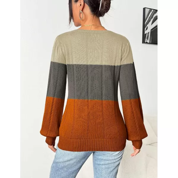 HOTOUCH Womens Sweaters Fall 2024 Trendy Puff Sleeve Tops Casual Knit Square Neck Cute Tunic Pullover Blouses ShirtsBeige Grey Orange