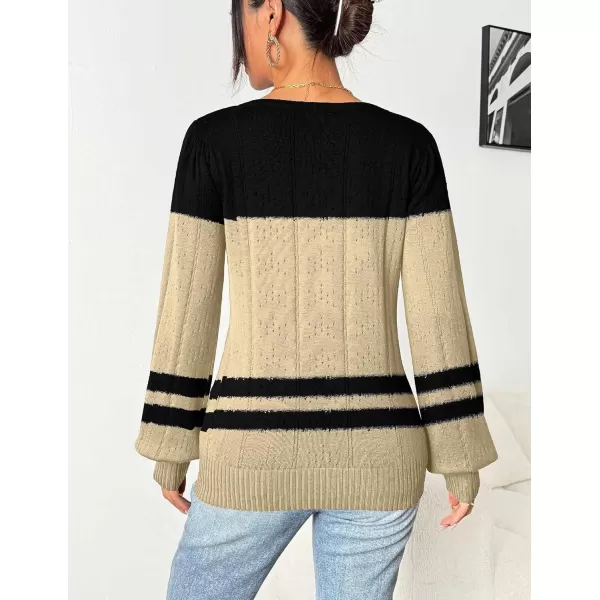 HOTOUCH Womens Sweaters Fall 2024 Trendy Puff Sleeve Tops Casual Knit Square Neck Cute Tunic Pullover Blouses ShirtsBlack Beige