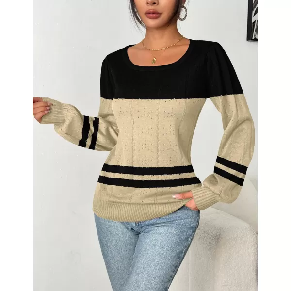 HOTOUCH Womens Sweaters Fall 2024 Trendy Puff Sleeve Tops Casual Knit Square Neck Cute Tunic Pullover Blouses ShirtsBlack Beige