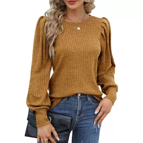 HOTOUCH Womens Knit Blouse Soft Puff Long Sleeve Shirt Tops Lightweight Round Neck Pullover Sweater SXXLAmber