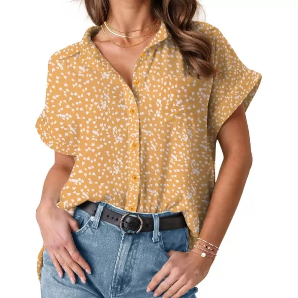 HOTOUCH Womens Short Sleeve Button Down Shirts Loose Fit V Neck Business Casual Blouses Summer Top with Pockets SXXLYellow Floral