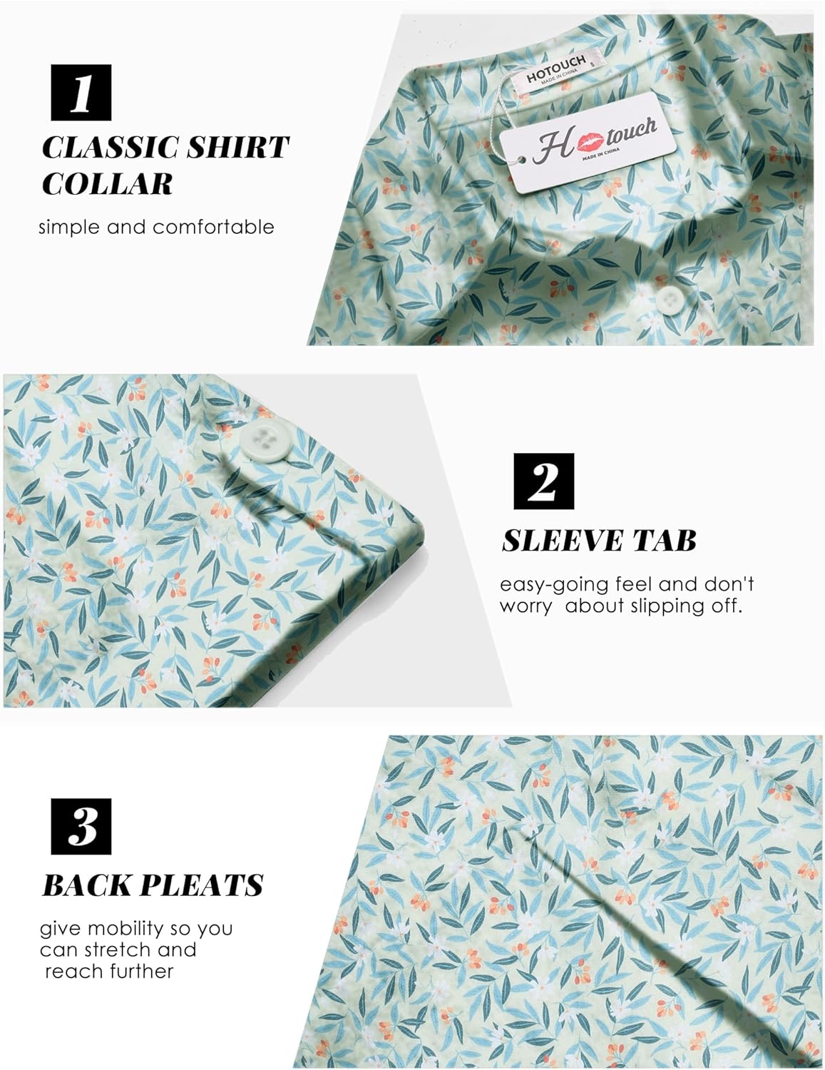 HOTOUCH Button Down Shirt Women Cotton Short Sleeve Blouses V Neck Collared Button Up Summer Beach TopsBlue Leaves
