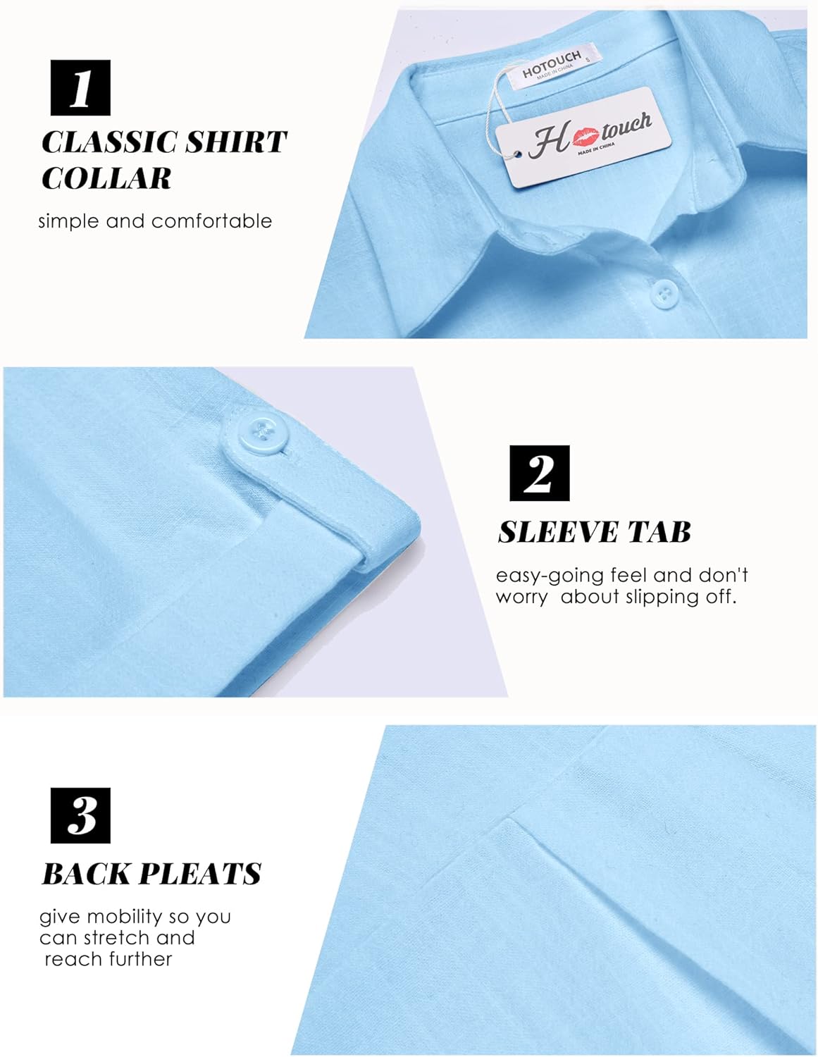HOTOUCH Button Down Shirt Women Cotton Short Sleeve Blouses V Neck Collared Button Up Summer Beach TopsClear Blue