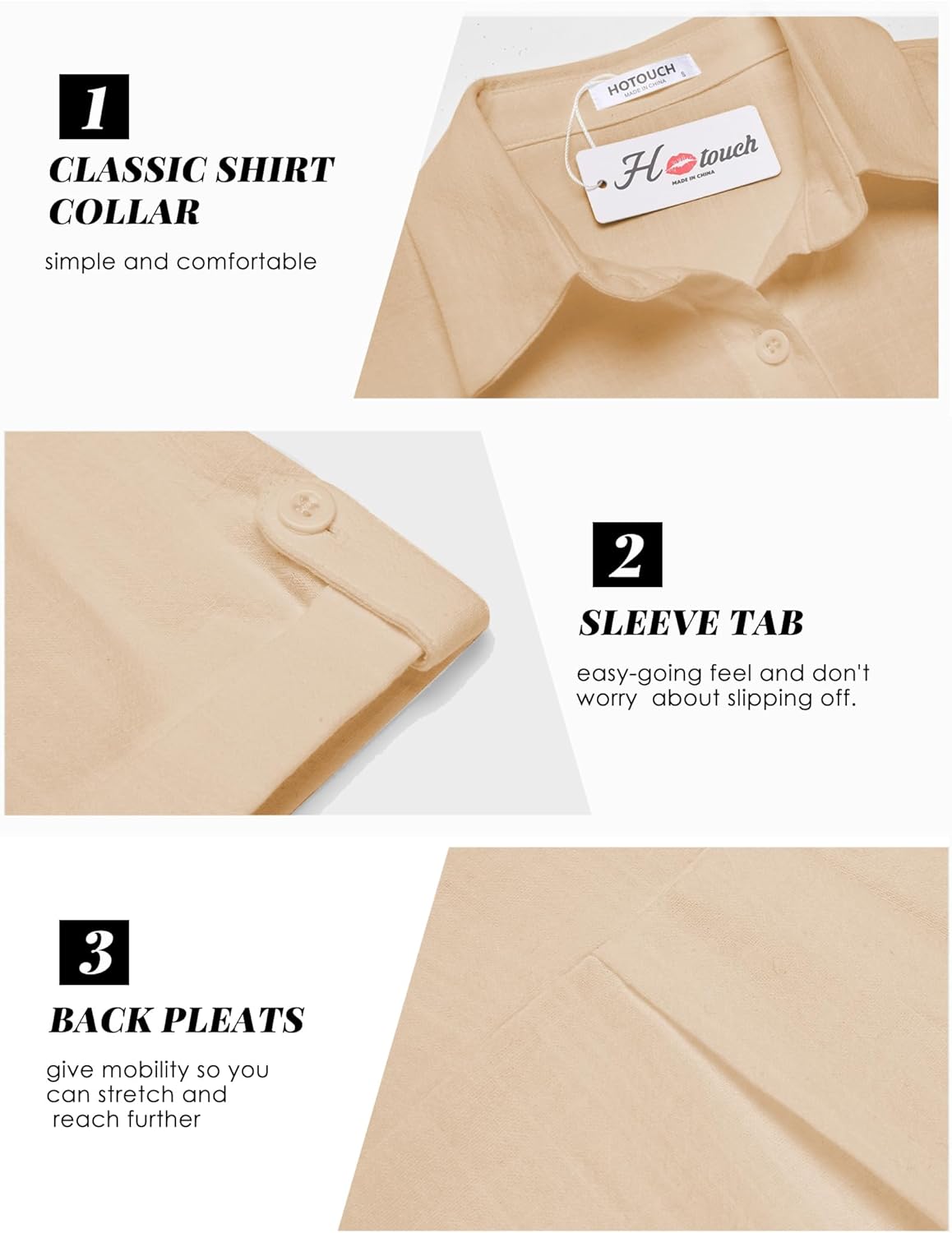 HOTOUCH Button Down Shirt Women Cotton Short Sleeve Blouses V Neck Collared Button Up Summer Beach TopsKhaki