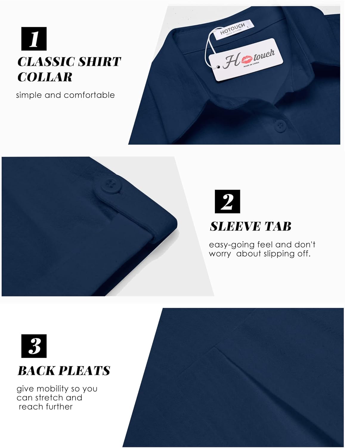 HOTOUCH Button Down Shirt Women Cotton Short Sleeve Blouses V Neck Collared Button Up Summer Beach TopsNavy Blue