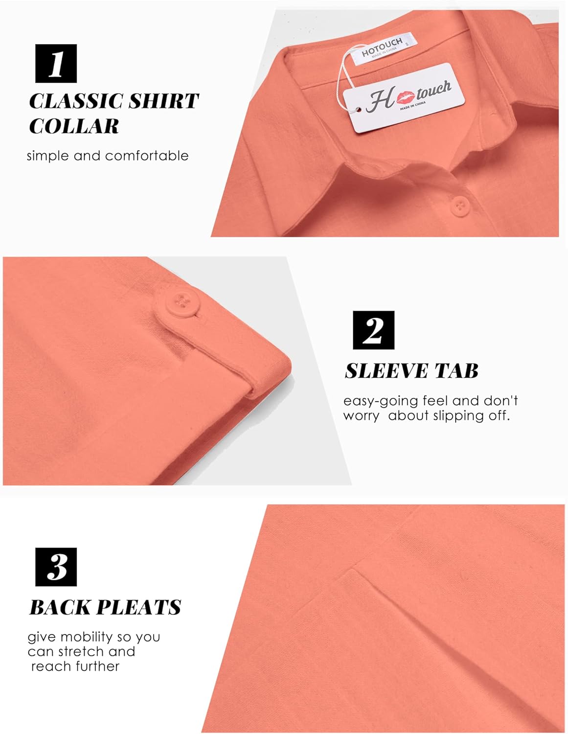 HOTOUCH Button Down Shirt Women Cotton Short Sleeve Blouses V Neck Collared Button Up Summer Beach TopsTangerine