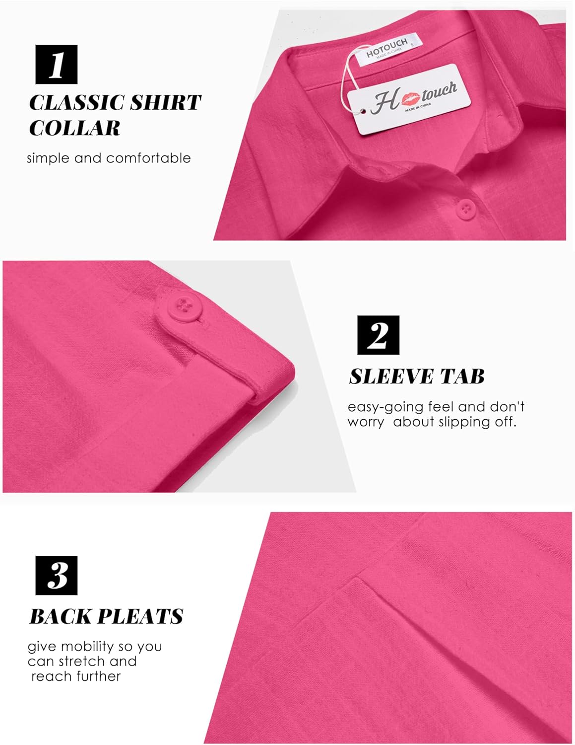 HOTOUCH Button Down Shirt Women Cotton Short Sleeve Blouses V Neck Collared Button Up Summer Beach TopsWatermelon Pink