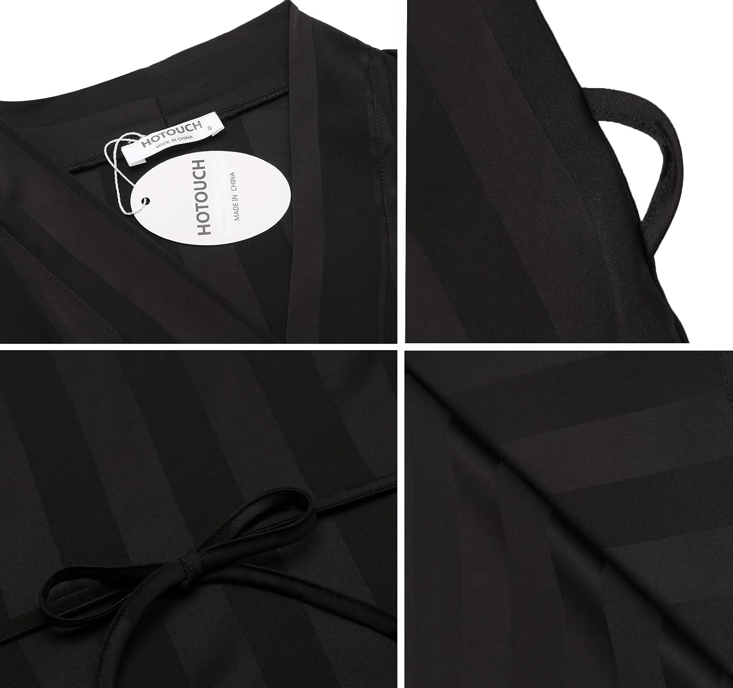 HOTOUCH Silk Bathrobe for Women Satin Short Wedding Party Kimono Black Robe with 34 Sleeve Black XLarge
