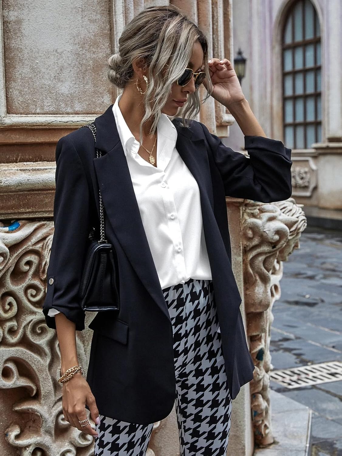 HOTOUCH Women Button Down Shirts Office Drop Shoulder Oversized Blouse Long Sleeve Boyfriend Dress Shirt with PocketsWhite