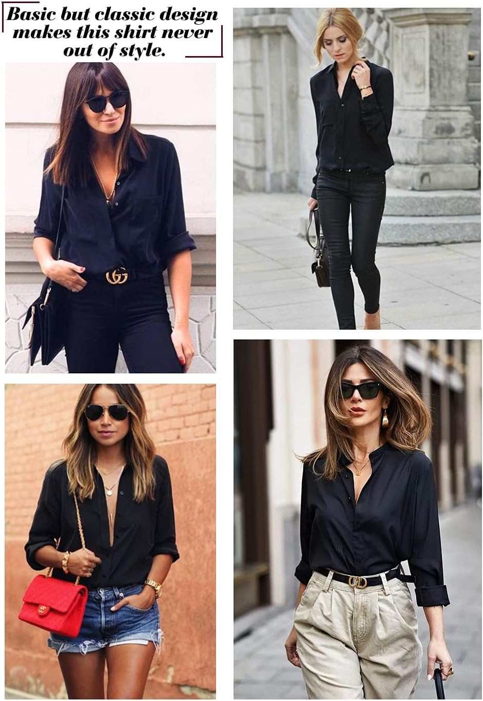 HOTOUCH Women Button Down Shirts with Pockets Long Sleeve Office Blouses Casual Business Tops Slim Fit Chiffon Shirts SXXLA Black