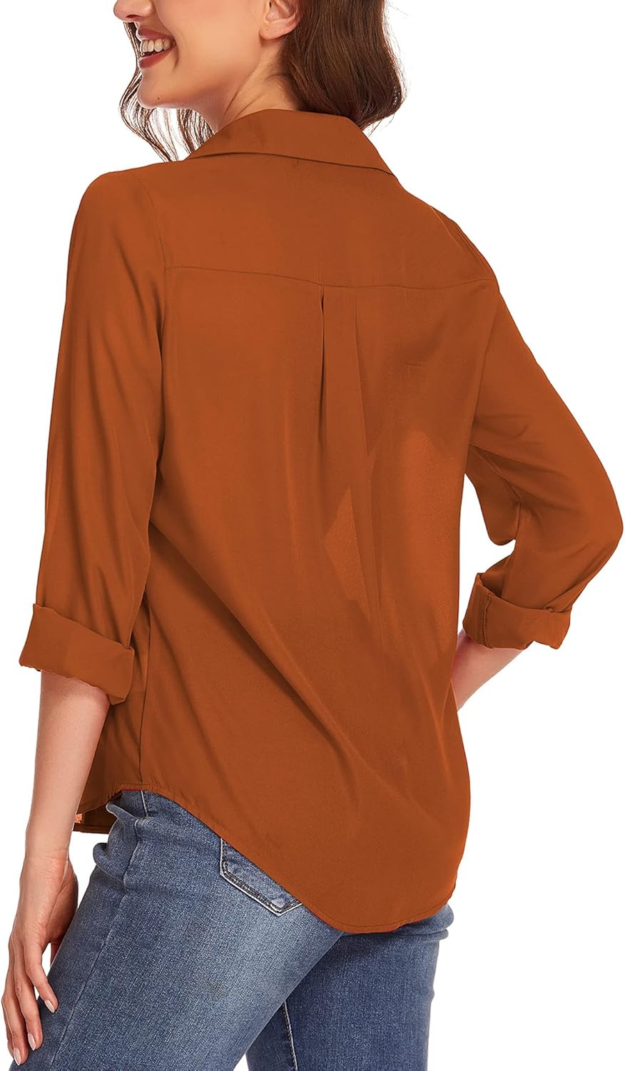HOTOUCH Women Button Down Shirts with Pockets Long Sleeve Office Blouses Casual Business Tops Slim Fit Chiffon Shirts SXXLOrange